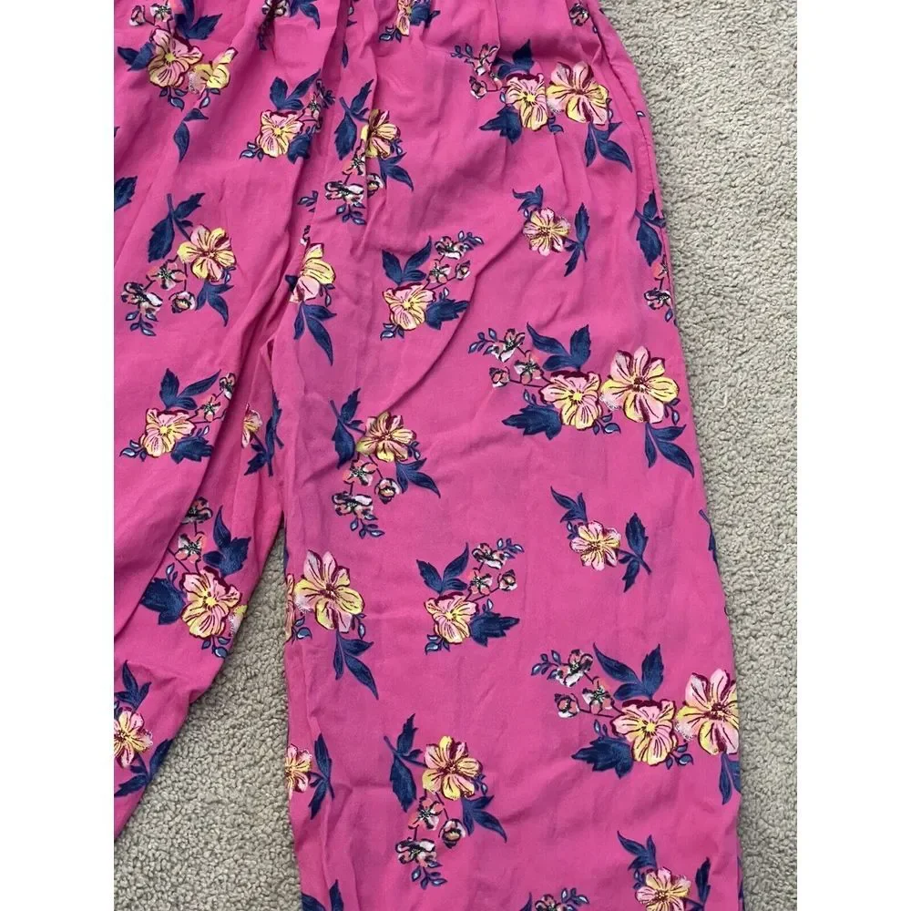 JUSTICE 10/12‎ Pink Floral Cropped Jumpsuit Belted Off Shoulders